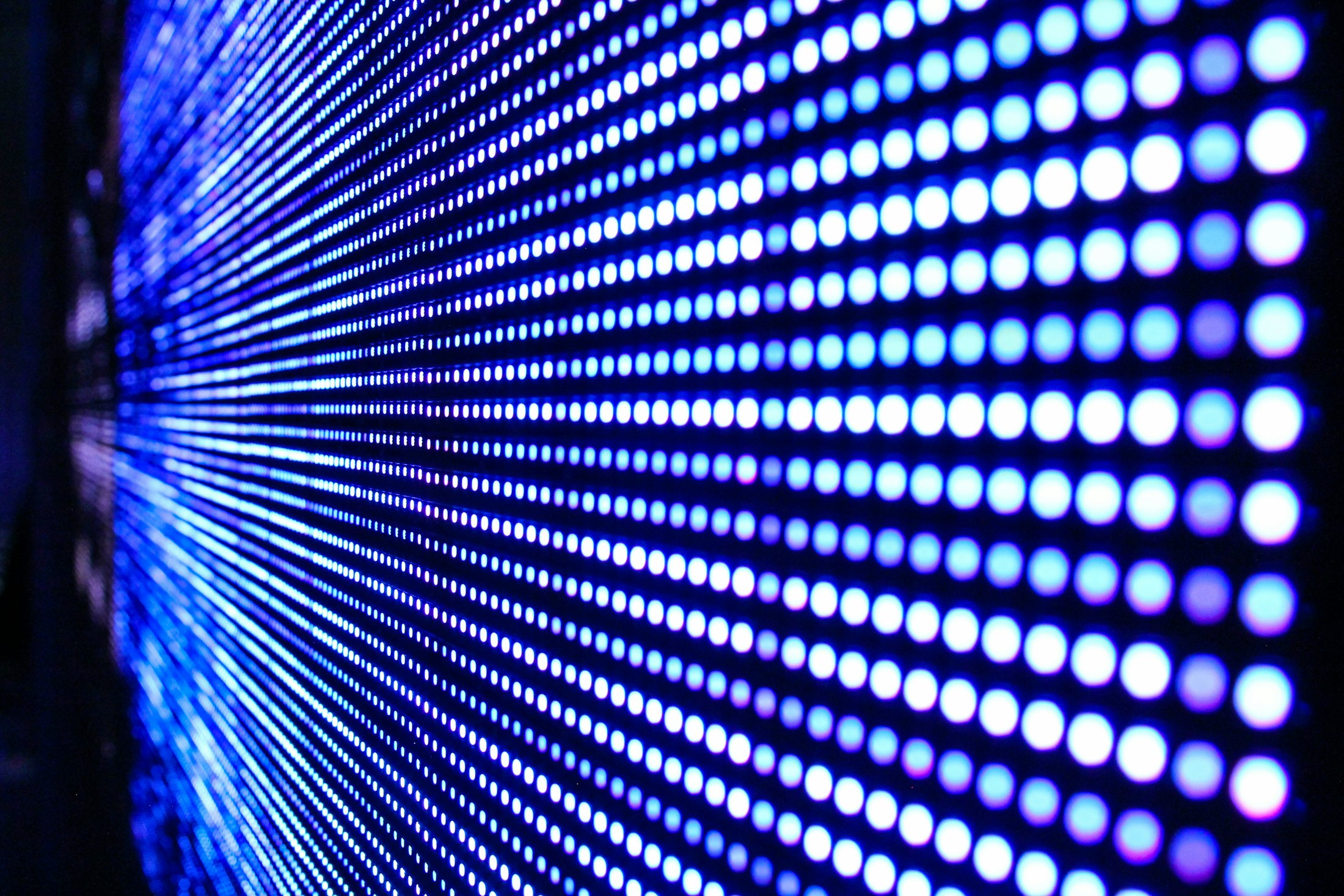 Close-up of an LED display pixel matrix